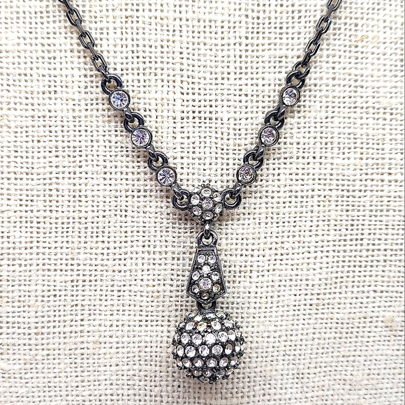 Givenchy Y Crystal Ball Gun Metal Necklace - Picture 2 of 6